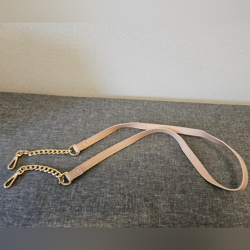 Beige Leather Strap with Gold Chain